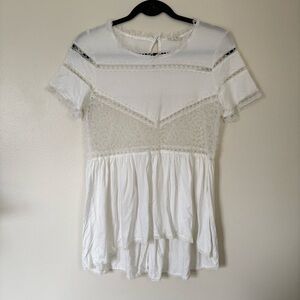 POL White Lace Sheer Blouse Size Small
